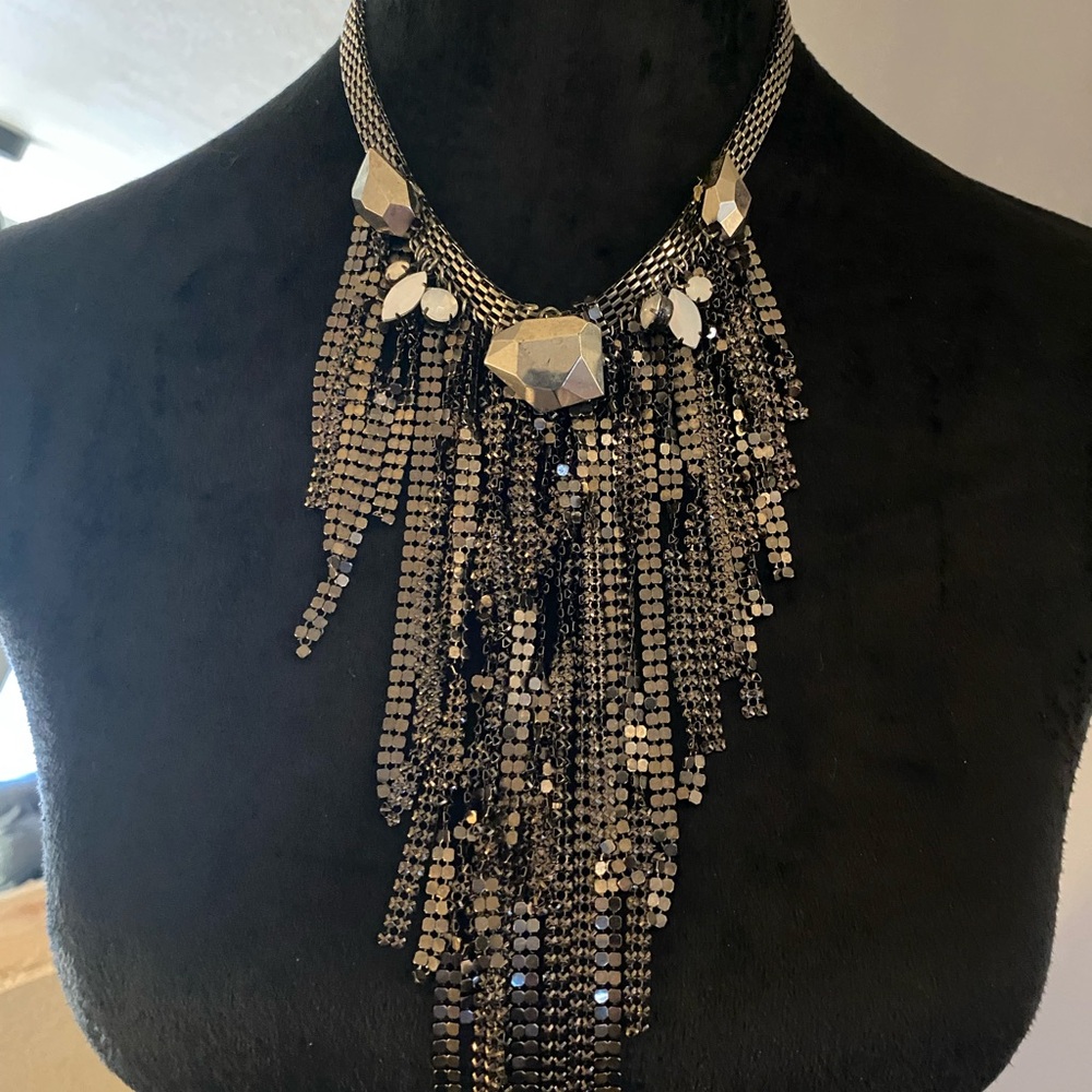 Elegant Black and Silver Statement Necklace